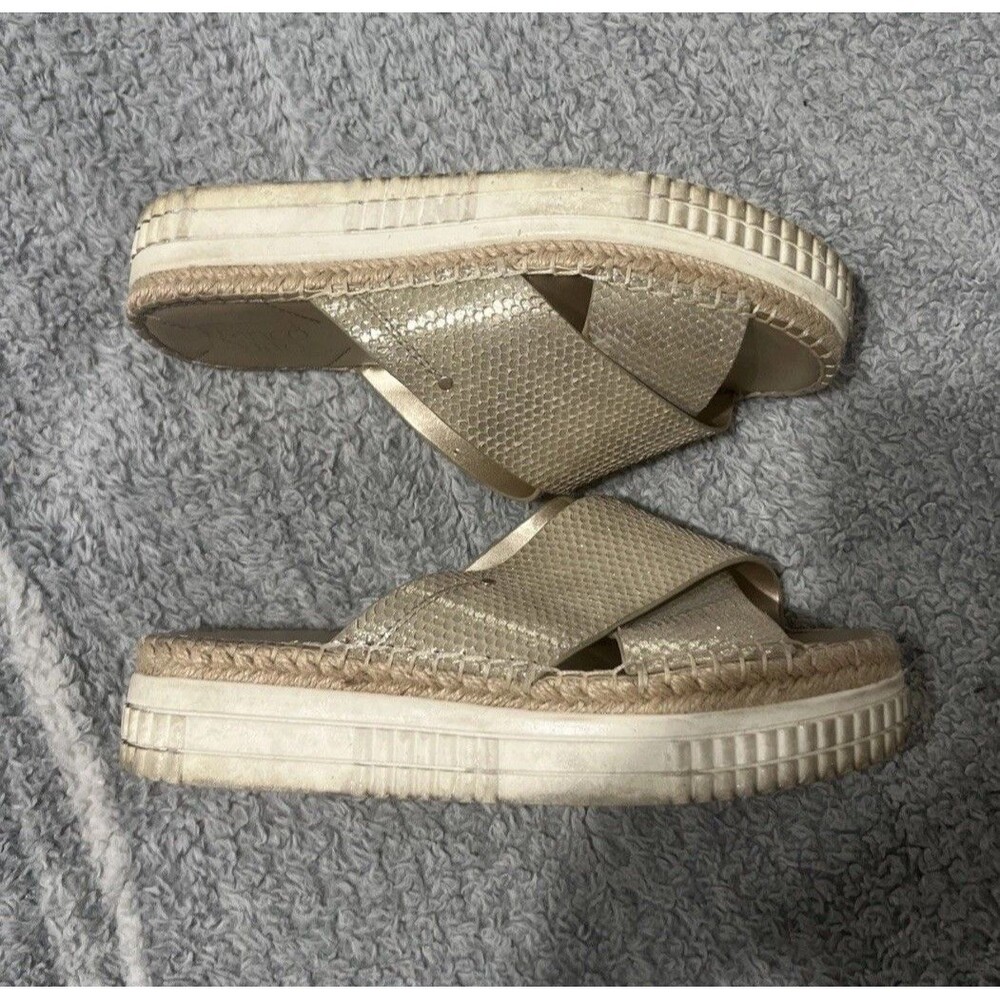 Franco Sarto platform slide on sandals 8.5 Gold Beachy Boho Classic